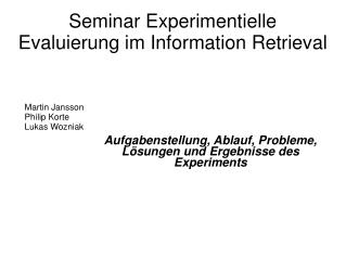 Seminar Experimentielle Evaluierung im Information Retrieval