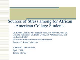 Sources of Stress among for African American College Students