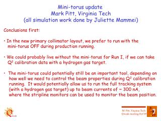 Mini-torus update Mark Pitt, Virginia Tech (all simulation work done by Juliette Mammei)