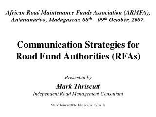 Communication Strategies for Road Fund Authorities (RFAs)