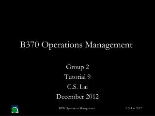 B370 Operations Management