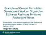 Examples of Cement Formulation Development Work on Organic Ion Exchange Resins as Simulated Radioactive Waste.