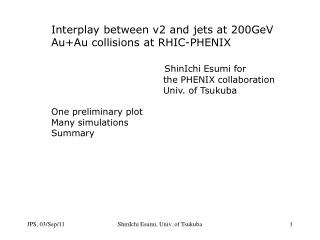 Interplay between v2 and jets at 200GeV Au+Au collisions at RHIC-PHENIX ShinIchi Esumi for