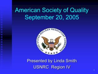 American Society of Quality September 20, 2005
