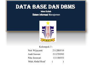 DATA BASE dan DBMS Mata Kuliah Sistem Informasi Manajemen