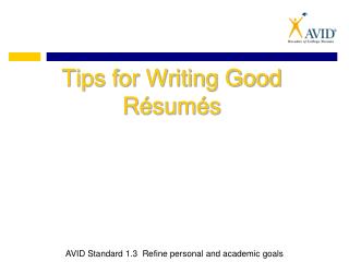 Tips for Writing Good Résumés