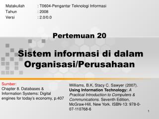 Pertemuan 20 Sistem informasi di dalam Organisasi/Perusahaan