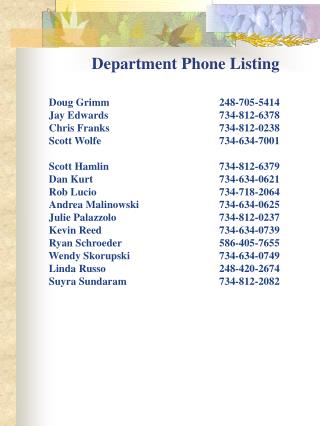 Department Phone Listing