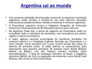 Argentina sai ao mundo
