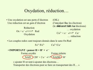 Oxydation, réduction…