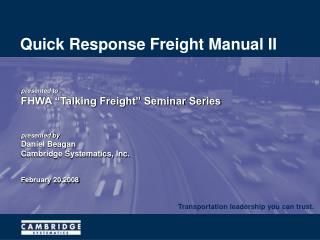 Quick Response Freight Manual II
