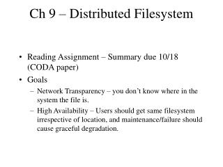 Ch 9 – Distributed Filesystem