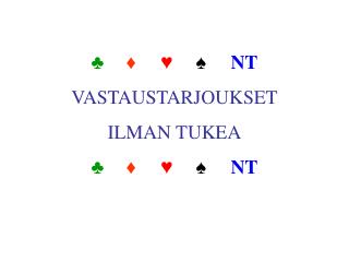 ♣ ♦ ♥ 	♠	 NT VASTAUSTARJOUKSET ILMAN TUKEA ♣ ♦ ♥ 	♠	 NT