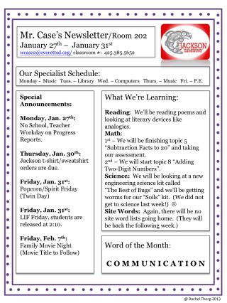 Mr. Case’s Newsletter /Room 202 January 27 th – January 31 st