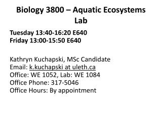 Biology 3800 – Aquatic Ecosystems Lab