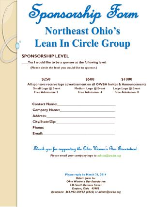 Sponsorship Form Northeast Ohio’s Lean In Circle Group