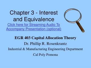 EGR 403 Capital Allocation Theory Dr. Phillip R. Rosenkrantz
