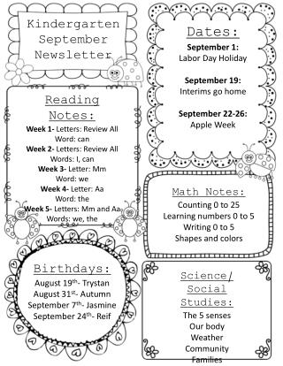 Kindergarten September Newsletter