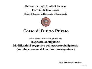 Università degli Studi di Salerno Facoltà di Economia Corso di Laurea in Economia e Commercio