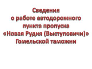 Сведения о работе автодорожного пункта пропуска «Новая Рудня (Выступовичи)» Гомельской таможни