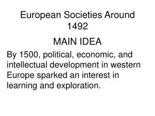 European Societies Around 1492