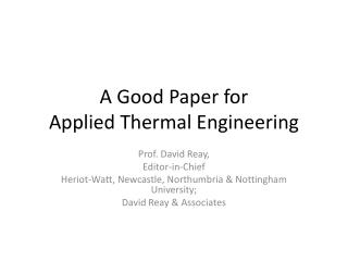 A Good Paper for Applied Thermal Engineering