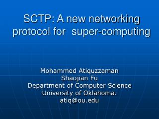 SCTP: A new networking protocol for super-computing
