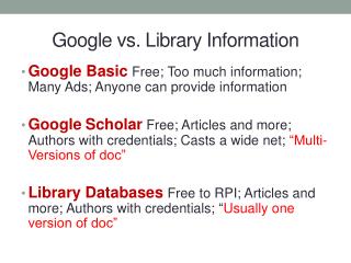 Google vs. Library Information