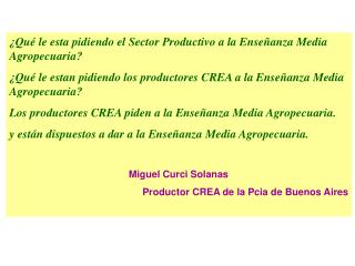 ¿ Qué le esta pidiendo el Sector Productivo a la Enseñanza Media Agropecuaria?