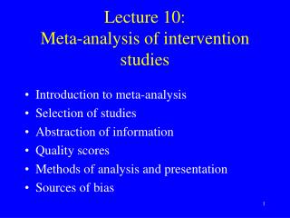 Lecture 10: Meta-analysis of intervention studies