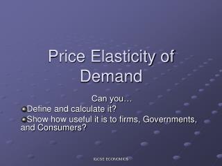 Price Elasticity of Demand