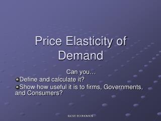 Price Elasticity of Demand