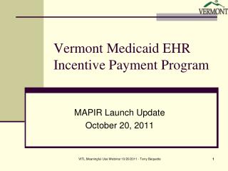 Vermont Medicaid EHR Incentive Payment Program