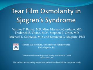 Tear Film Osmolarity in Sjogren’s Syndrome