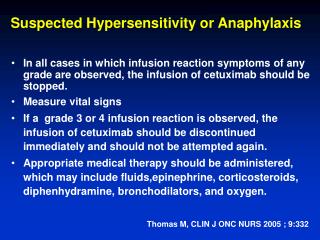 Suspected Hypersensitivity or Anaphylaxis