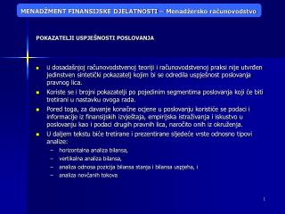 POKAZATELJI USPJEŠNOSTI POSLOVANJA