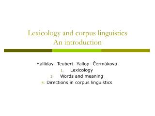 Lexicology and corpus linguistics An introduction