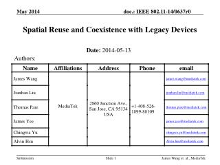 Spatial Reuse and Coexistence with Legacy Devices