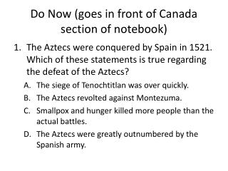 Do Now (goes in front of Canada section of notebook)