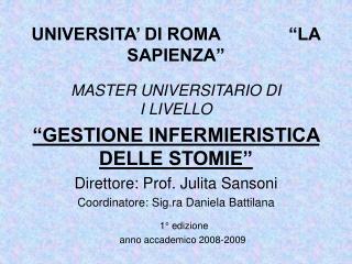 MASTER UNIVERSITARIO DI I LIVELLO