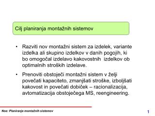 Cilj planiranja montažnih sistemov