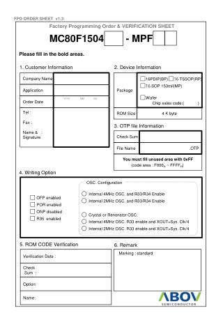 Factory Programming Order &amp; VERIFICATION SHEET