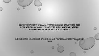 B. Describe the relationship of religion and political authority in Ancient Egypt.