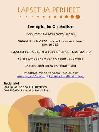 Zemppikerho Ouluhallissa Maksutonta liikuntaa alakoululaisille