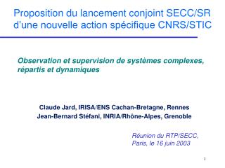 Proposition du lancement conjoint SECC/SR d’une nouvelle action spécifique CNRS/STIC