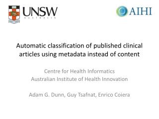 Automatic classification of published clinical articles using metadata instead of content