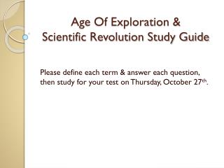 Age Of Exploration &amp; Scientific Revolution Study Guide