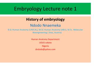 Embryology Lecture note 1