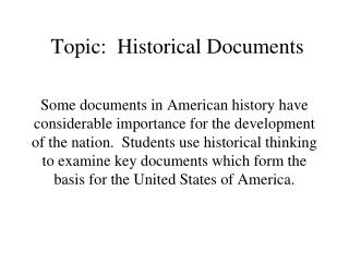 Topic: Historical Documents