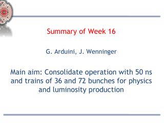 Summary of Week 16 G. Arduini, J. Wenninger